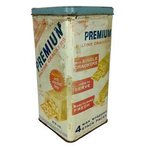 Vintage Nabisco Premium Saltine Crackers Tin Advertising Container 1969